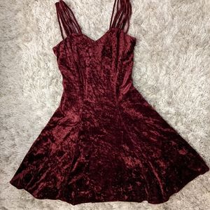 Vtg 90s Crushed Velvet Fit and Flare Dress